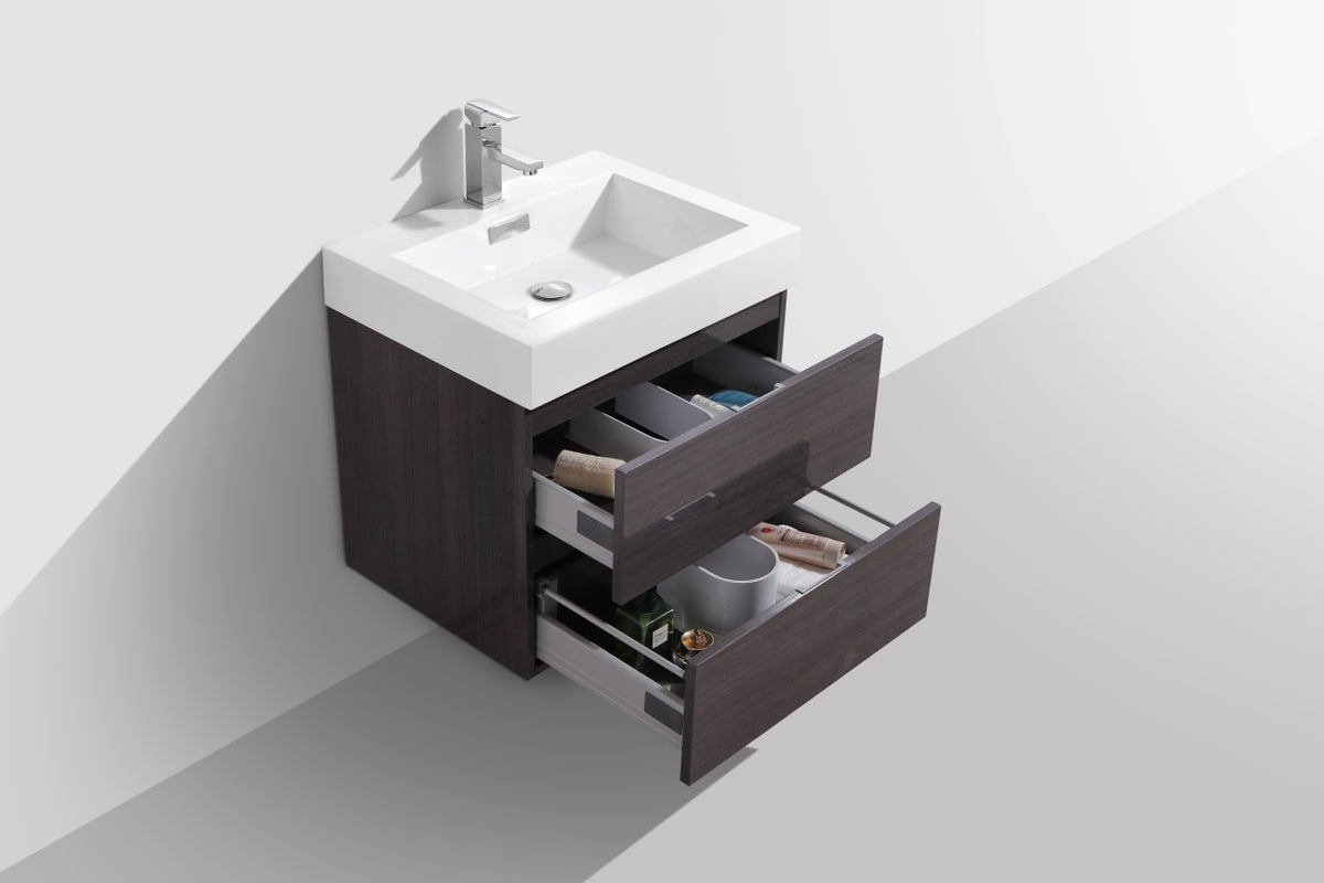 Bliss 24" High Gloss Gray Oak Wall Mount Modern Bathroom Vanity