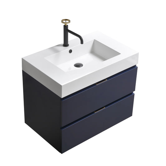 Bliss 30" Navy Blue Wall-Mount Modern Bathroom Vanity