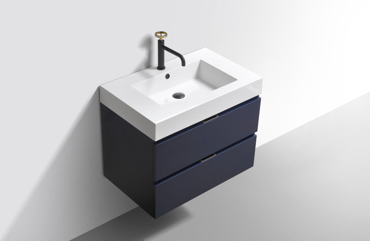 Bliss 30" Navy Blue Wall-Mount Modern Bathroom Vanity