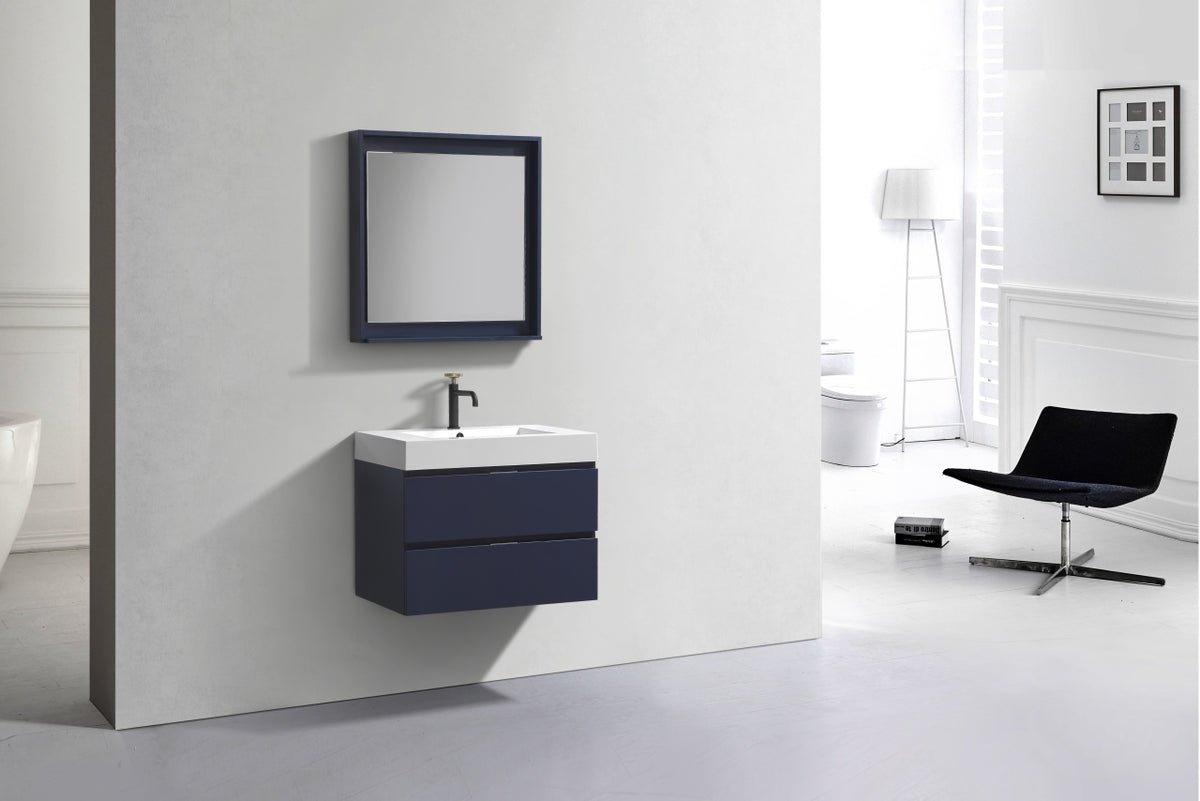 Bliss 30" Navy Blue Wall-Mount Modern Bathroom Vanity