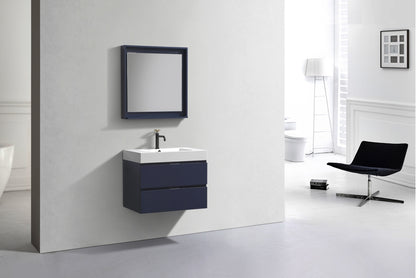 Bliss 30" Navy Blue Wall-Mount Modern Bathroom Vanity