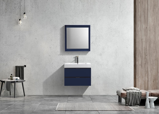 Bliss 30" Navy Blue Wall-Mount Modern Bathroom Vanity