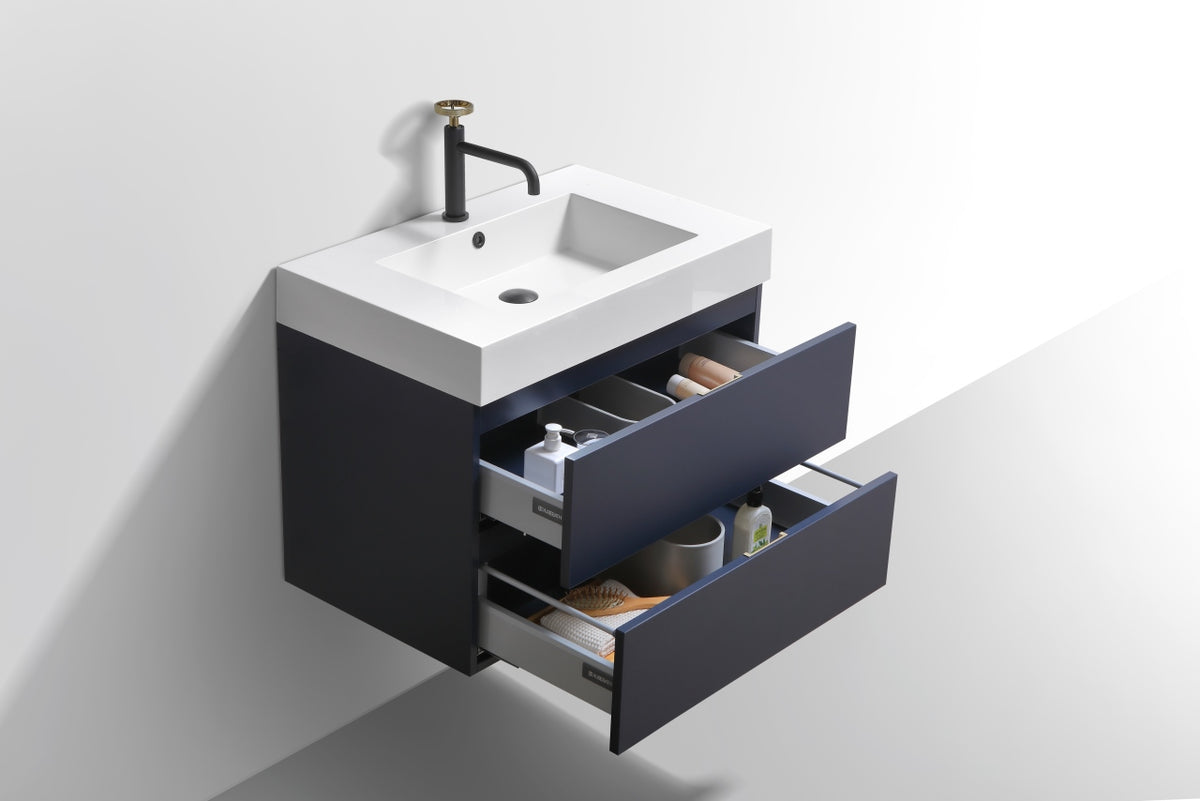 Bliss 30" Navy Blue Wall-Mount Modern Bathroom Vanity