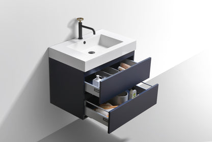 Bliss 30" Navy Blue Wall-Mount Modern Bathroom Vanity