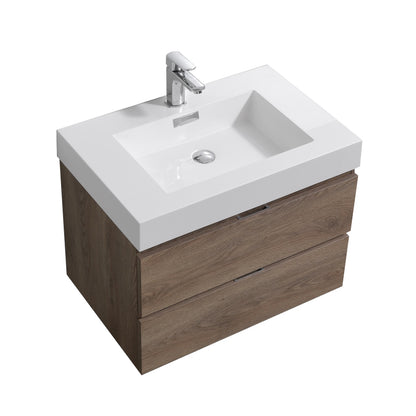 Bliss 30" Butternut Wood Wall Mount Modern Bathroom Vanity - Restock ETA Late Nov