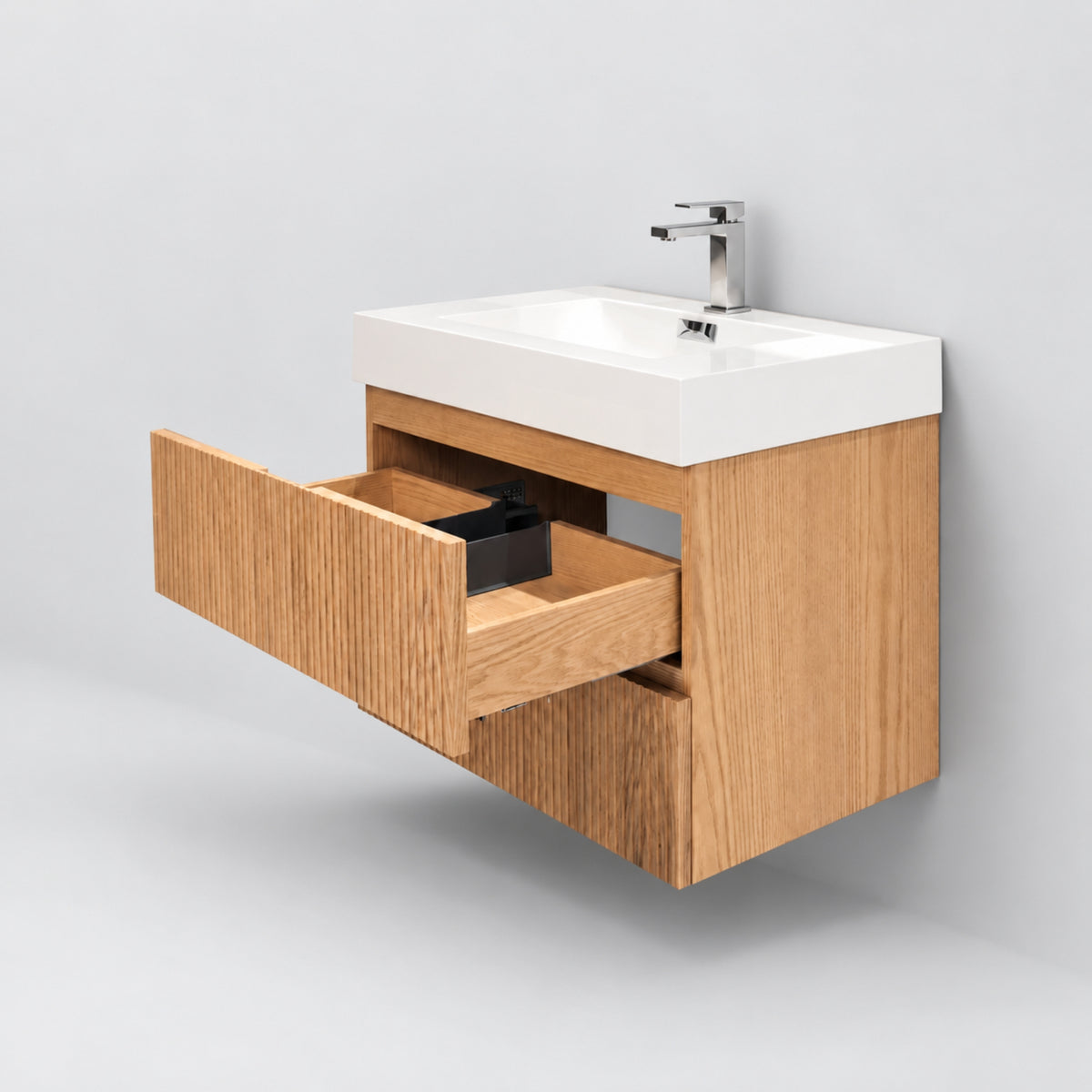 Bliss 30" Fluted Oakwood Single Sink Wall Mount Vanity - Restock ETA Late Oct
