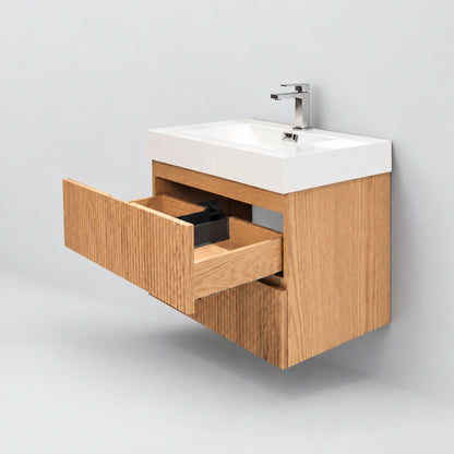 Bliss 30" Fluted Oakwood Single Sink Wall Mount Vanity - Restock ETA Late Oct