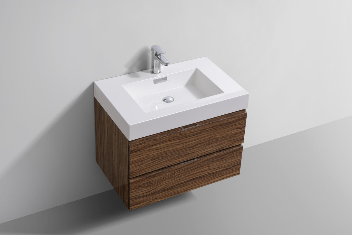 Bliss 30" High Glossy Chestnut Wood Mount Modern Bathroom Vanity