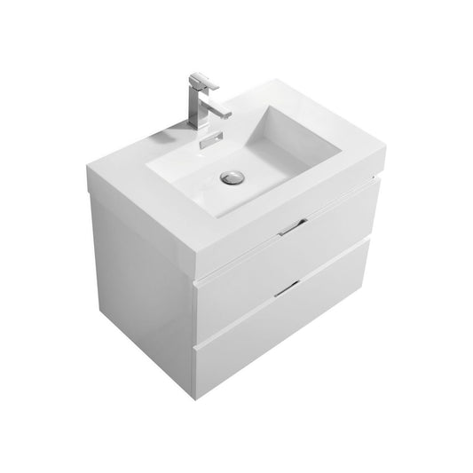 Bliss 30" High Gloss White Wall Mount Modern Bathroom Vanity