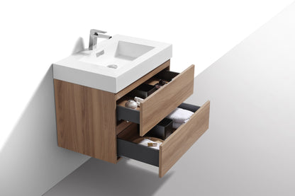 Bliss 30" Honey Oak Wood Wall Mount Modern Bathroom Vanity - Restock ETA Late Nov