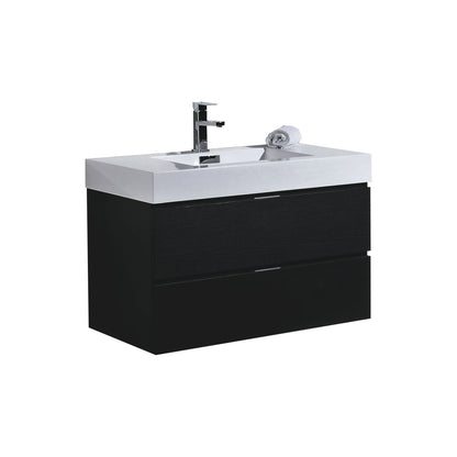 Bliss 36" Black Wood Wall Mount Modern Bathroom Vanity