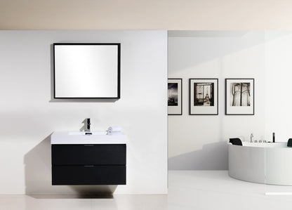 Bliss 36" Black Wood Wall Mount Modern Bathroom Vanity