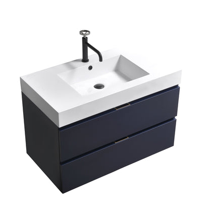 Bliss 36" Navy Blue Wall-Mount Modern Bathroom Vanity