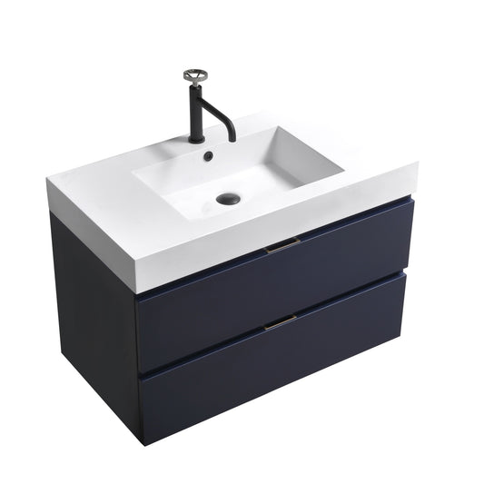 Bliss 36" Navy Blue Wall-Mount Modern Bathroom Vanity