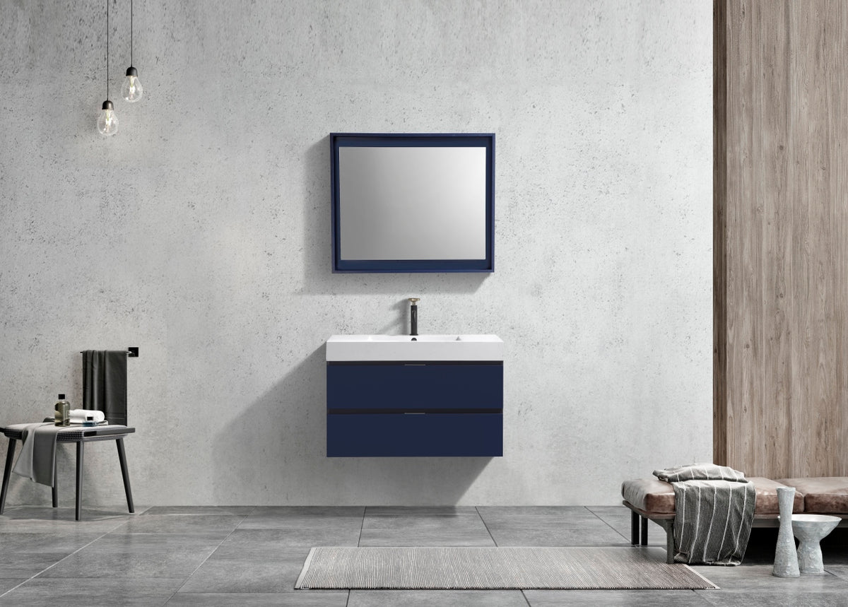Bliss 36" Navy Blue Wall-Mount Modern Bathroom Vanity