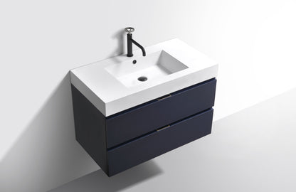 Bliss 36" Navy Blue Wall-Mount Modern Bathroom Vanity
