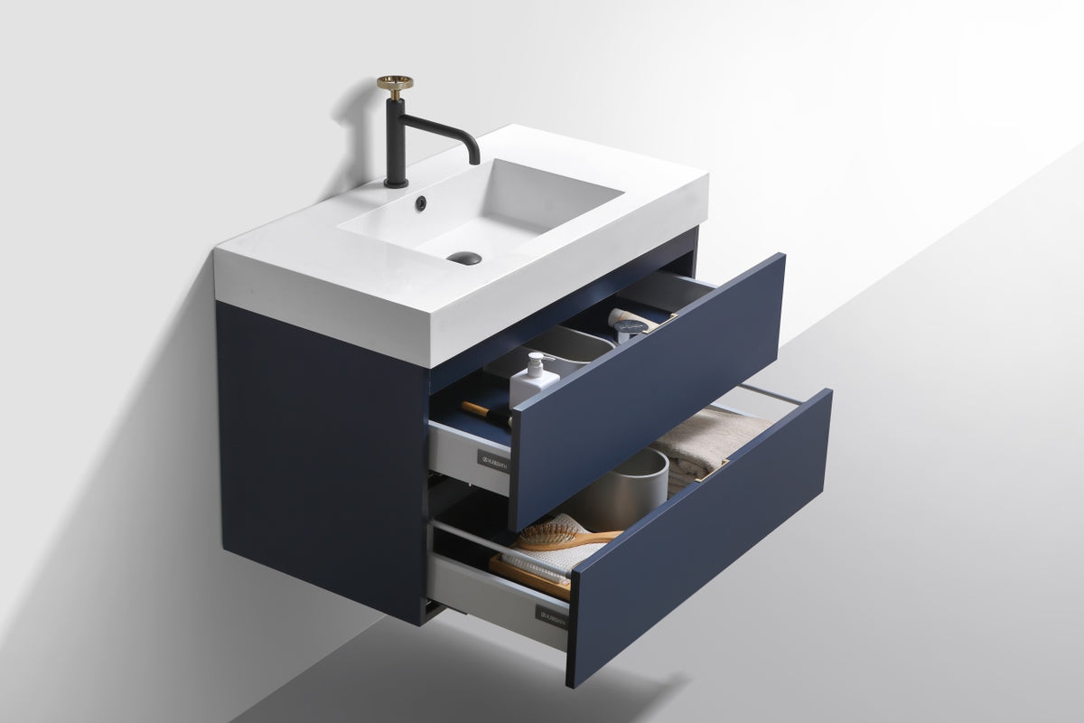 Bliss 36" Navy Blue Wall-Mount Modern Bathroom Vanity