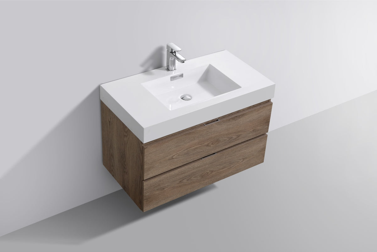 Bliss 36" Butternut Wood Wall Mount Modern Bathroom Vanity
