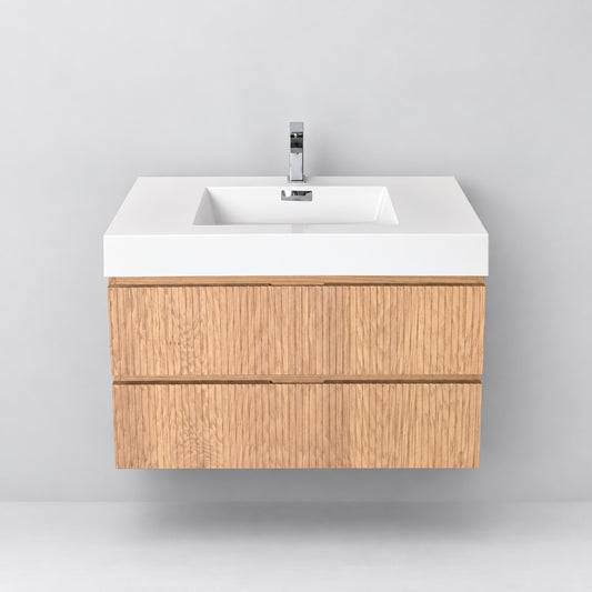 Bliss 36" Fluted Oakwood Single Sink Wall Mount Vanity - Restock ETA Late Oct
