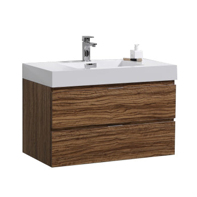 Bliss 36" High Gloss Chestnut Wall Mount Modern Bathroom Vanity