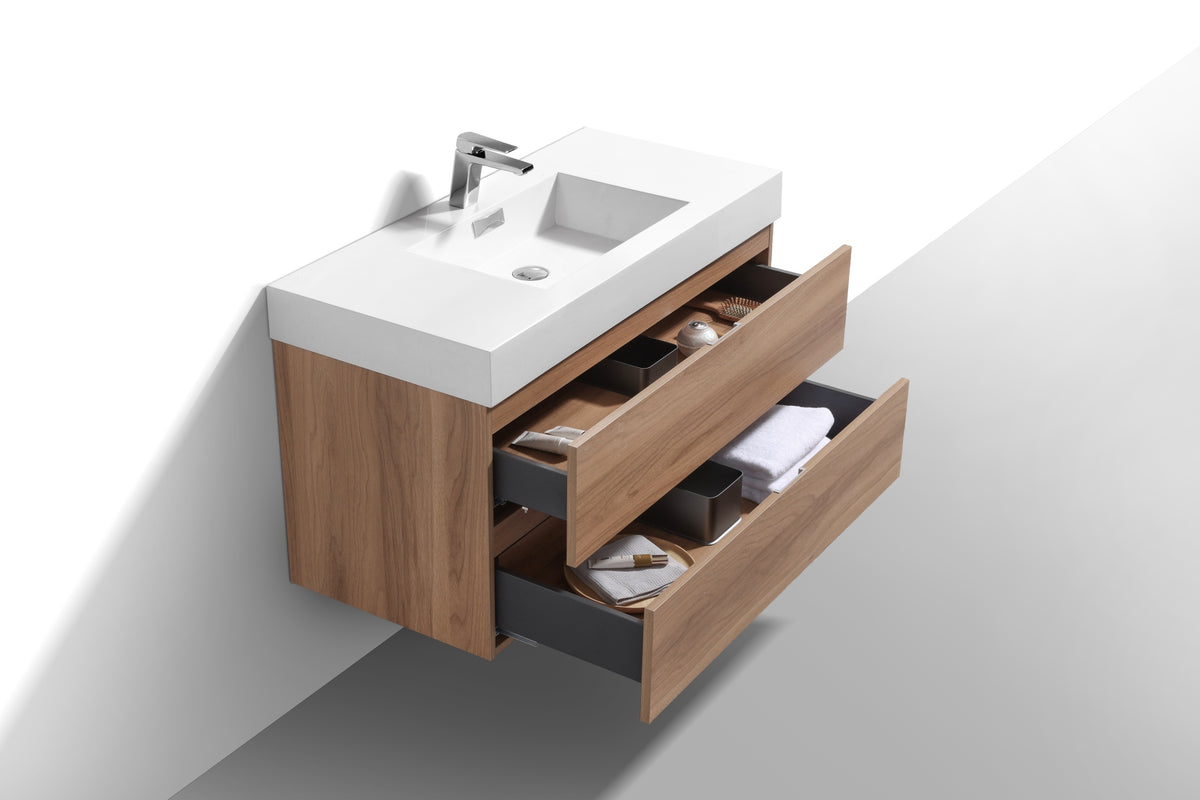 Bliss 36" Honey Oak Wall Mount Modern Bathroom Vanity - Restock ETA Late Oct