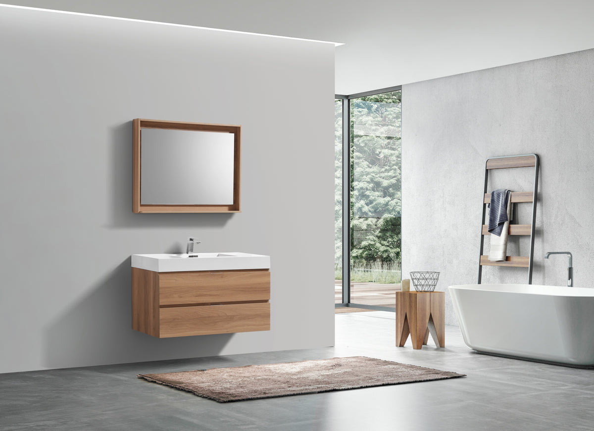 Bliss 36" Honey Oak Wall Mount Modern Bathroom Vanity - Restock ETA Late Oct