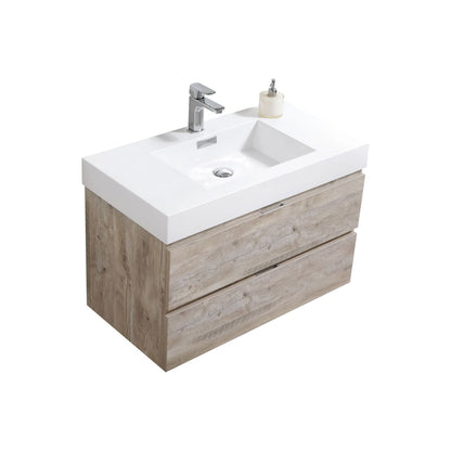 Bliss 36" Nature Wood Wall-Mount Modern Bathroom Vanity