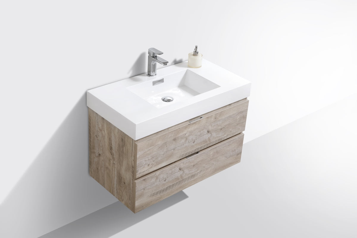 Bliss 36" Nature Wood Wall-Mount Modern Bathroom Vanity