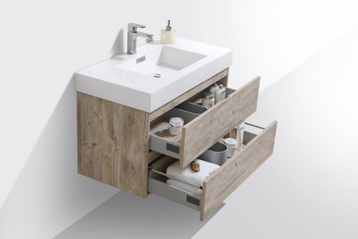 Bliss 36" Nature Wood Wall-Mount Modern Bathroom Vanity