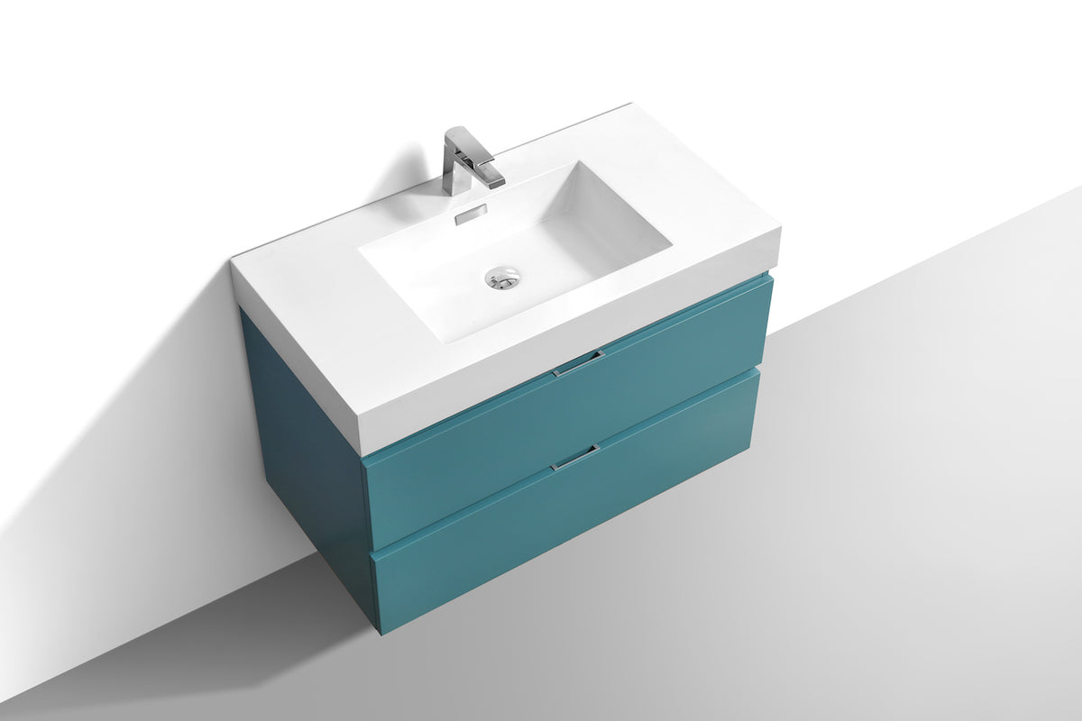 Bliss 36" Teal Green Wall Mount Modern Bathroom Vanity