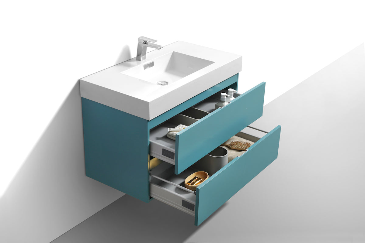 Bliss 36" Teal Green Wall Mount Modern Bathroom Vanity