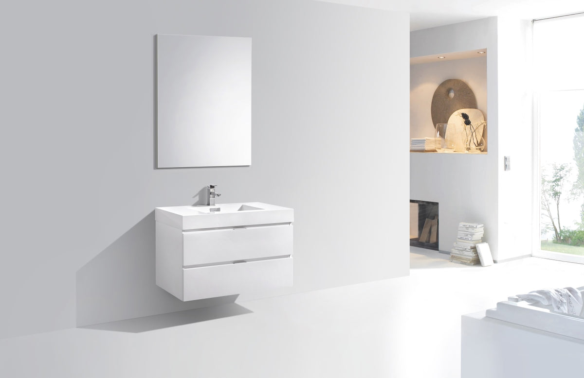 Bliss 36" High Glossy White Wall Mount Modern Bathroom Vanity