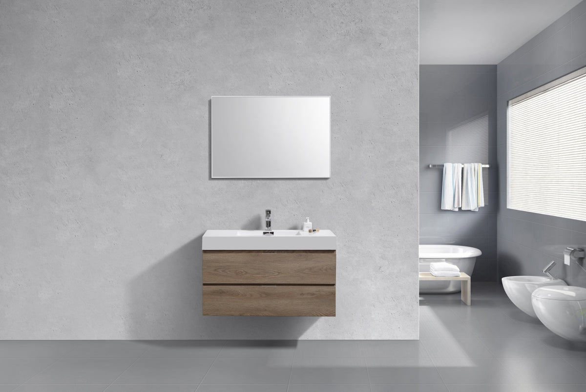 Bliss 40" Butternut Wood Wall Mount Modern Bathroom Vanity