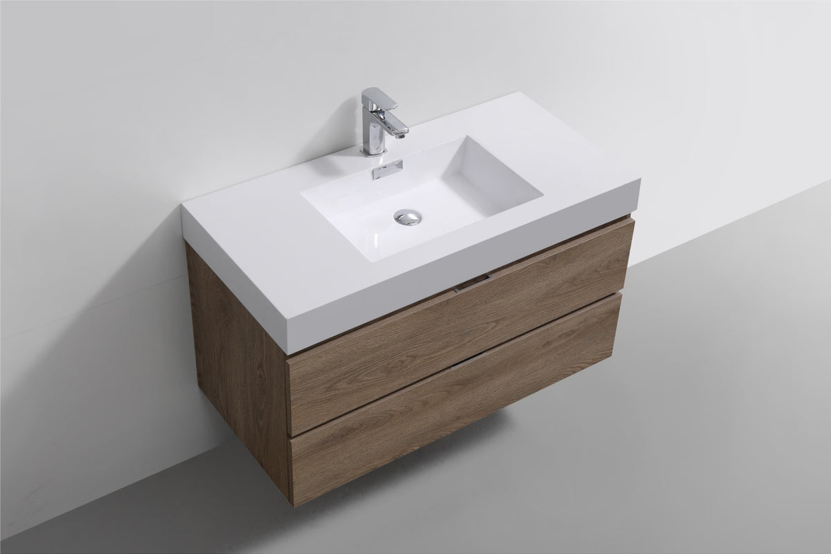 Bliss 40" Butternut Wood Wall Mount Modern Bathroom Vanity