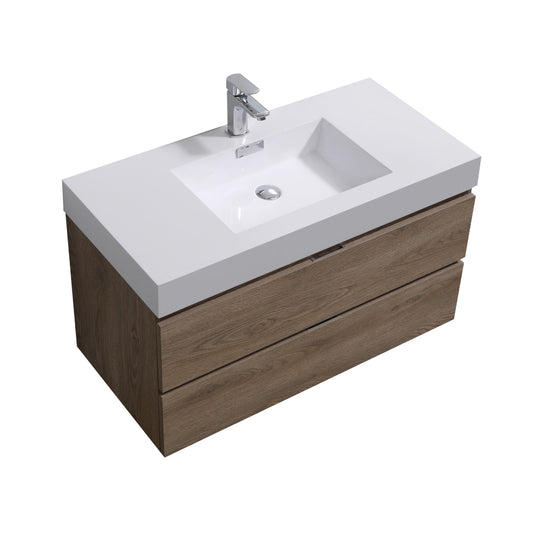 Bliss 40" Butternut Wood Wall Mount Modern Bathroom Vanity
