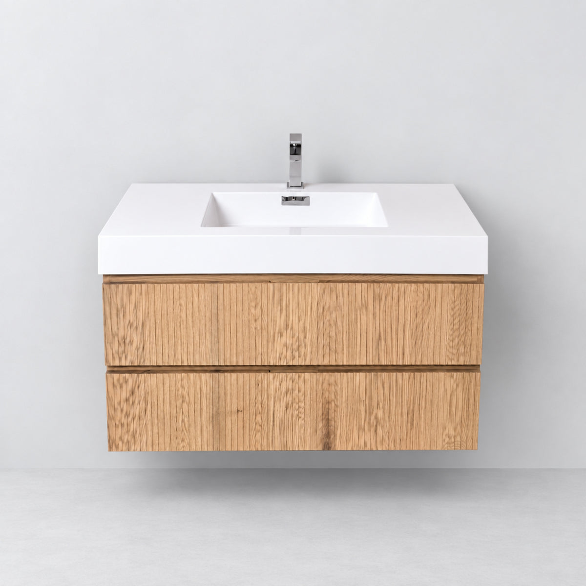 Bliss 40" Fluted Oakwood Single Sink Wall Mount Vanity - Restock ETA Late Oct