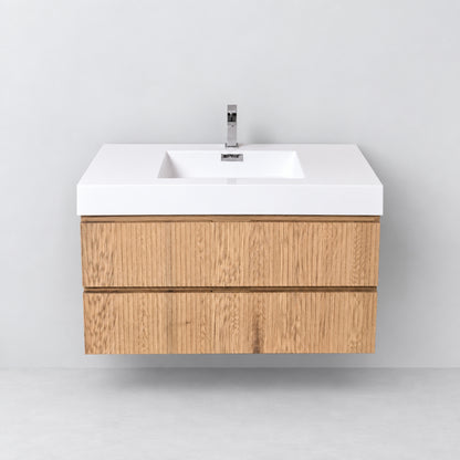 Bliss 40" Fluted Oakwood Single Sink Wall Mount Vanity - Restock ETA Late Oct