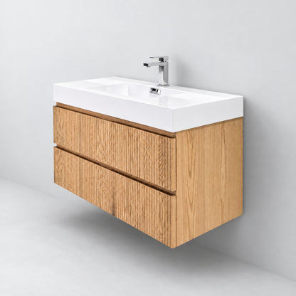 Bliss 40" Fluted Oakwood Single Sink Wall Mount Vanity - Restock ETA Late Oct