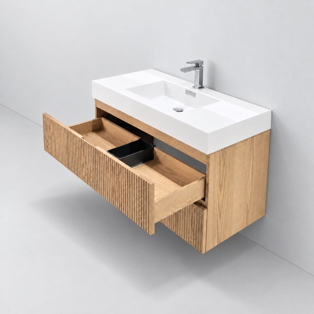 Bliss 40" Fluted Oakwood Single Sink Wall Mount Vanity - Restock ETA Late Oct