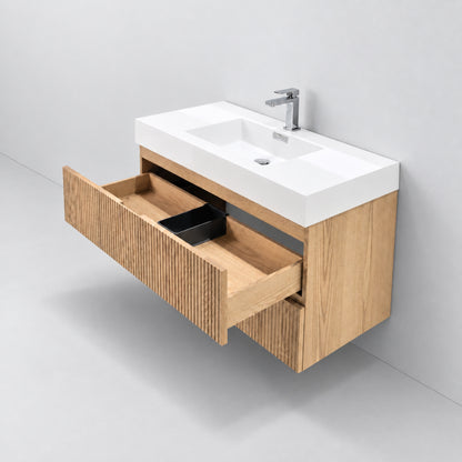 Bliss 40" Fluted Oakwood Single Sink Wall Mount Vanity - Restock ETA Late Oct