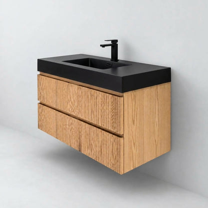 Bliss 40" Fluted Oakwood Single Sink Wall Mount Vanity - Restock ETA Late Oct