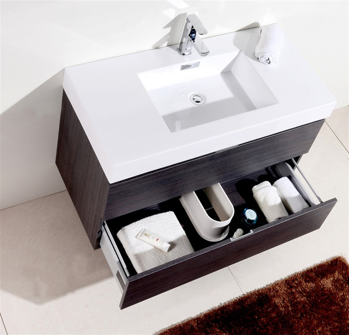 Bliss 40" Gray Oak Wall Mount Modern Bathroom Vanity