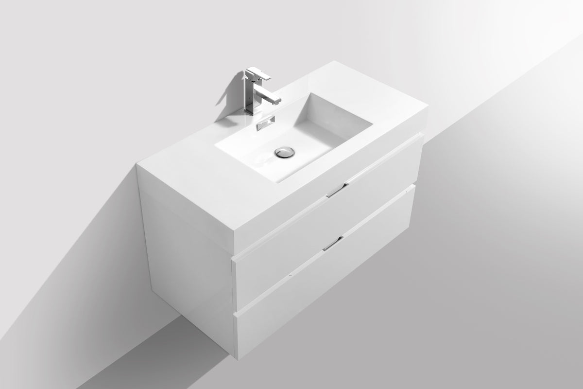 Bliss 40" High Gloss White Wall Mount Modern Bathroom Vanity