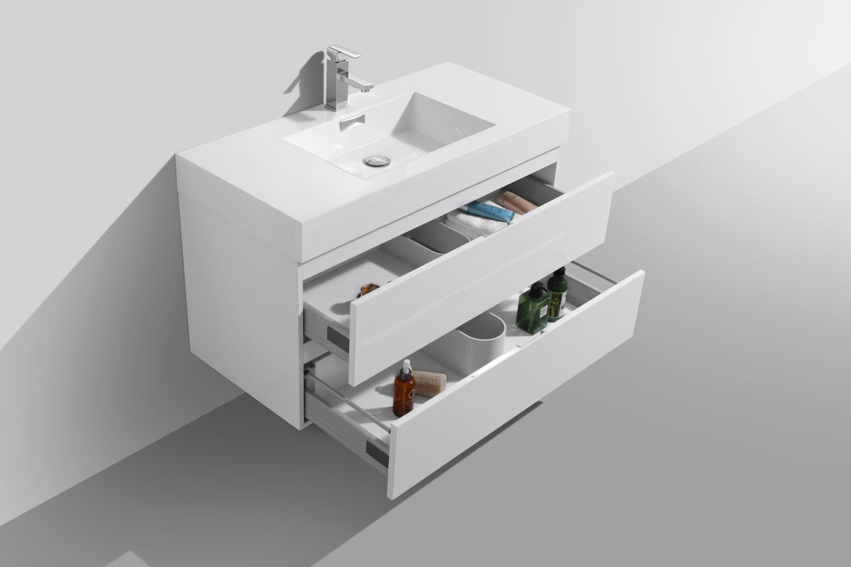 Bliss 40" High Gloss White Wall Mount Modern Bathroom Vanity