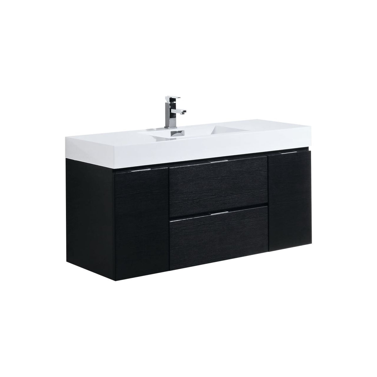 Bliss 48" Black Wood Wall Mount  Single Sink Modern Bathroom Vanity