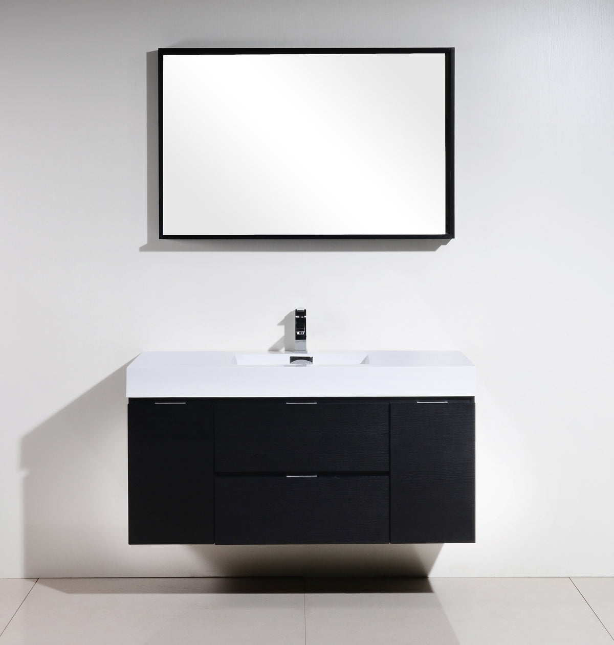 Bliss 48" Black Wood Wall Mount  Single Sink Modern Bathroom Vanity
