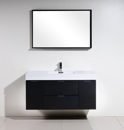 Bliss 48" Black Wood Wall Mount  Single Sink Modern Bathroom Vanity