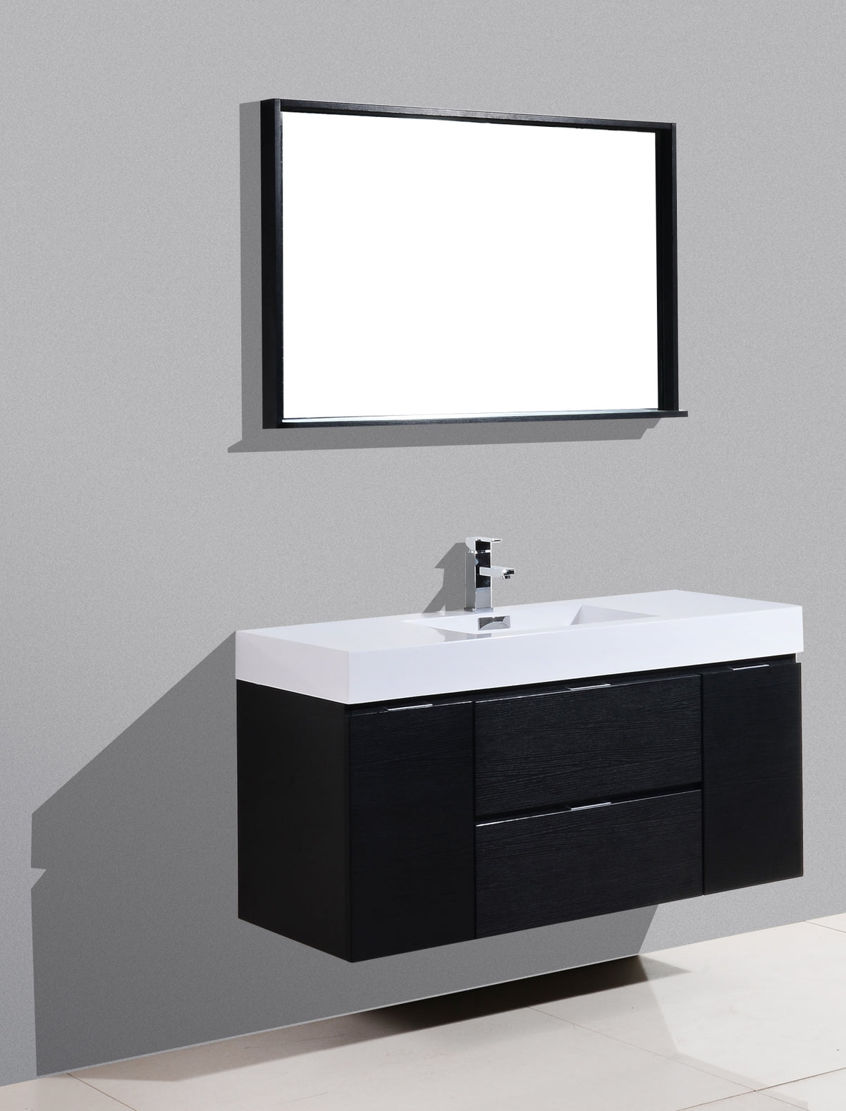 Bliss 48" Black Wood Wall Mount  Single Sink Modern Bathroom Vanity