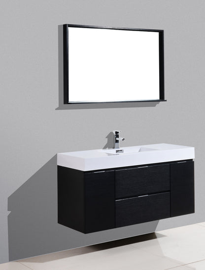 Bliss 48" Black Wood Wall Mount  Single Sink Modern Bathroom Vanity