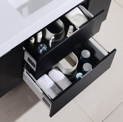 Bliss 48" Black Wood Wall Mount  Single Sink Modern Bathroom Vanity